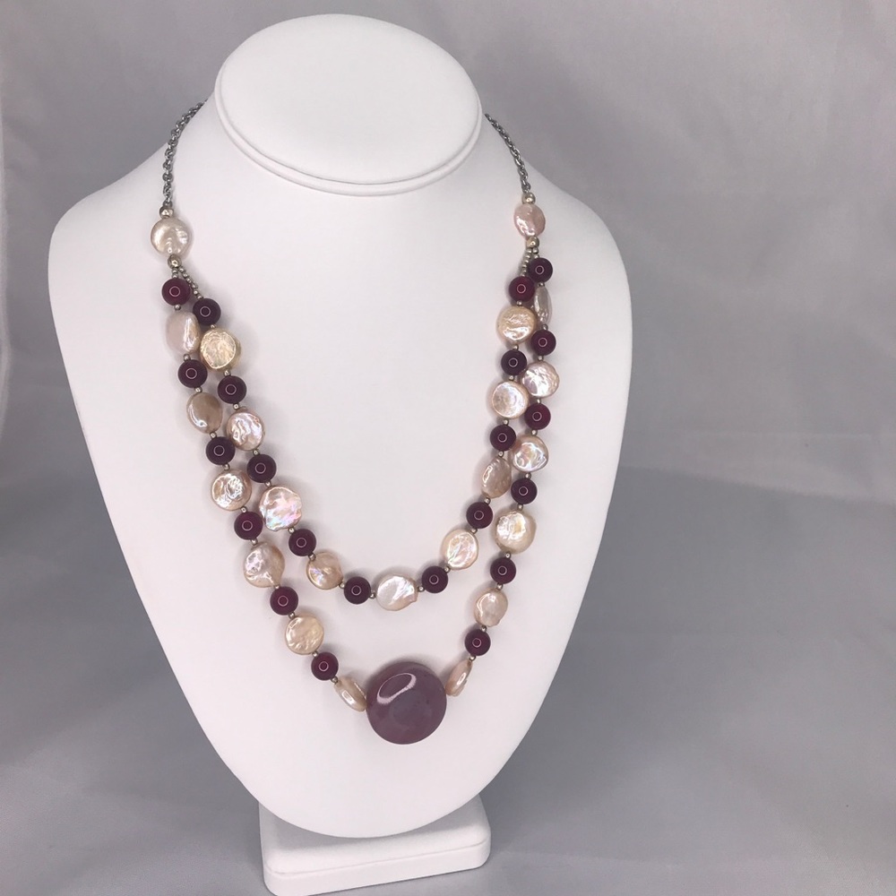 Pearl and Magenta Agate Necklace